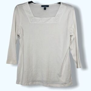 NWOT Karen Scott White Lace Neckline Top Sz Lg